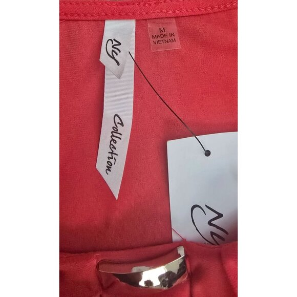 NY Collection Red Half Sleeve Blouse With Pleated Front Design & Metal Accent Si - Picture 5 of 7
